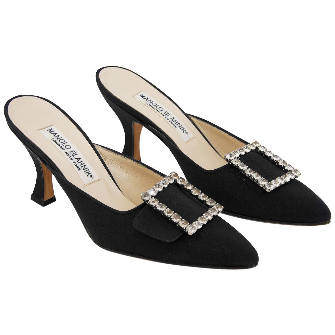 Details about   $995 NEW Manolo Blahnik JETTI CRYSTAL Jeweled Black Sandals Mules Shoes 40 