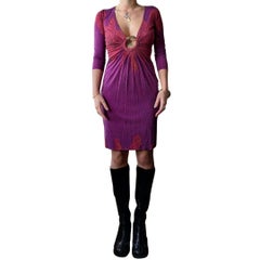 2000s Mara Hoffman Silk Mosaic Print V-Neck Dress with Gold O-Ring