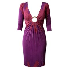 2000s Mara Hoffman Silk Mosaic Print V-Neck Dress with Gold O-Ring