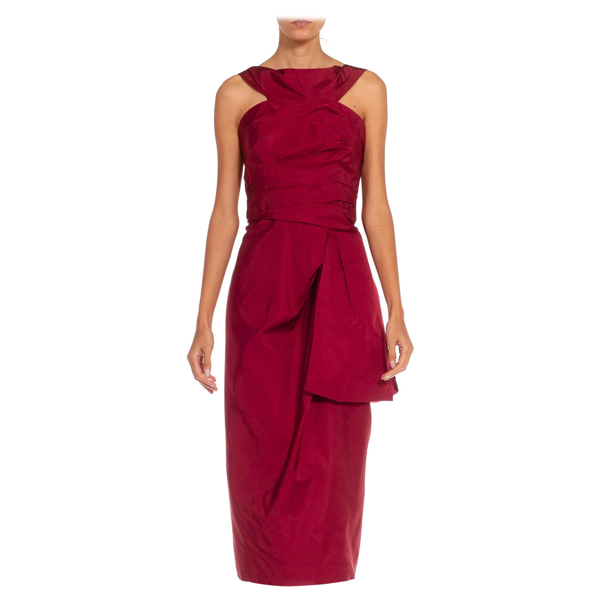 2000S MARC JACOBS Burgundfarbenes Cocktailkleid aus Seidentaft