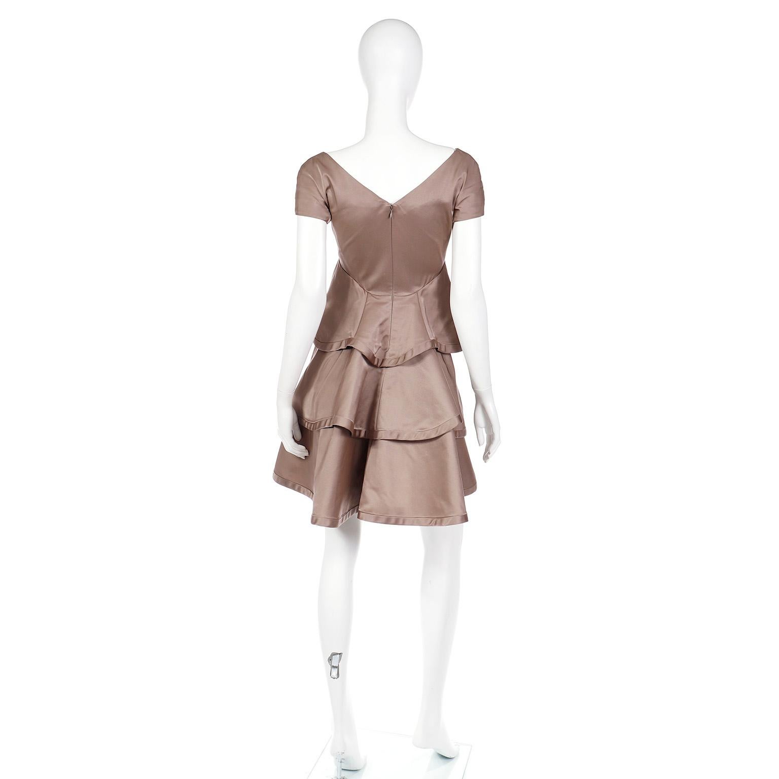 Women's 2000s Marc Jacobs Toffee Brown Cotton & Silk Tiered Party Dress For Sale