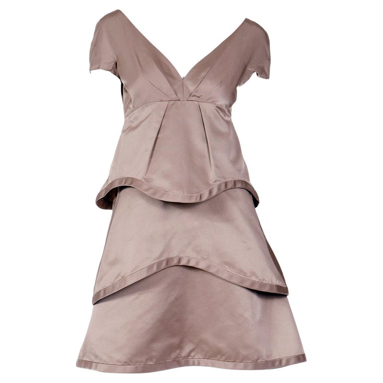 2000s Marc Jacobs Toffee Brown Cotton & Silk Tiered Party Dress For Sale