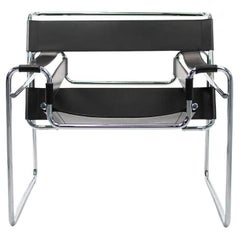 Années 2000 Marcel Breuer pour Knoll Chaise Wassily en cuir noir et chrome