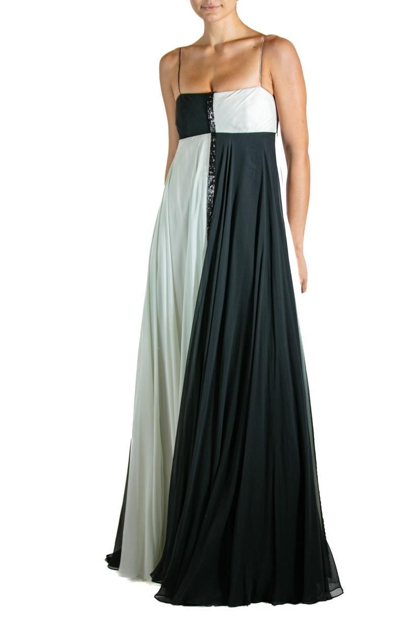 2000S MARCHESA Black & White Beaded Gown As-Is For Sale 1