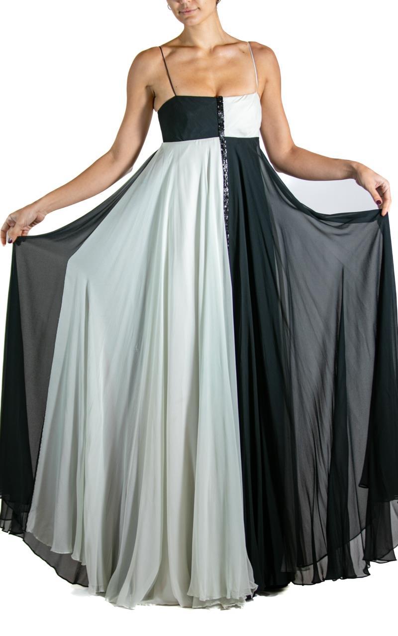 2000S MARCHESA Black & White Beaded Gown As-Is For Sale 3