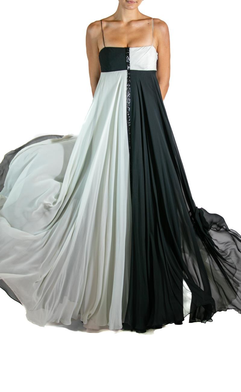 2000S MARCHESA Black & White Beaded Gown As-Is For Sale 4