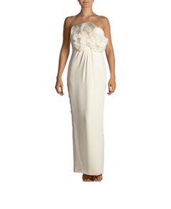 2000S MARCHESA Cream Silk Faille Strapless Gown