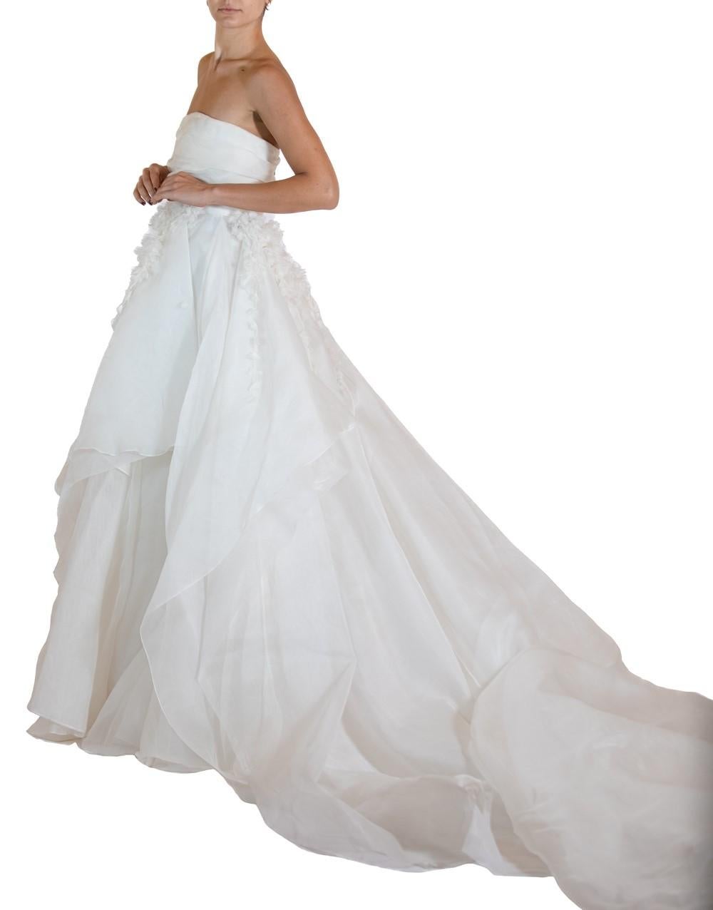 Gray 2000S MARCHESA White Silk Organza Gown With Florets For Sale
