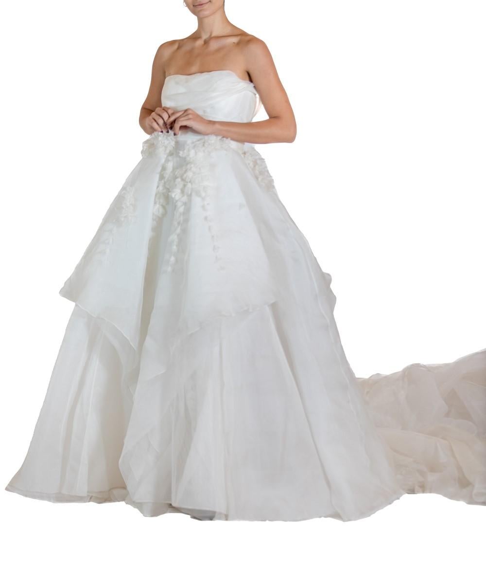 Women's 2000S MARCHESA White Silk Organza Gown With Florets For Sale