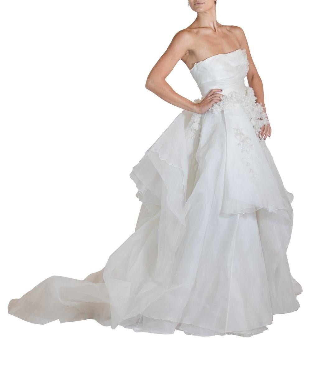 2000S MARCHESA White Silk Organza Gown With Florets For Sale 2