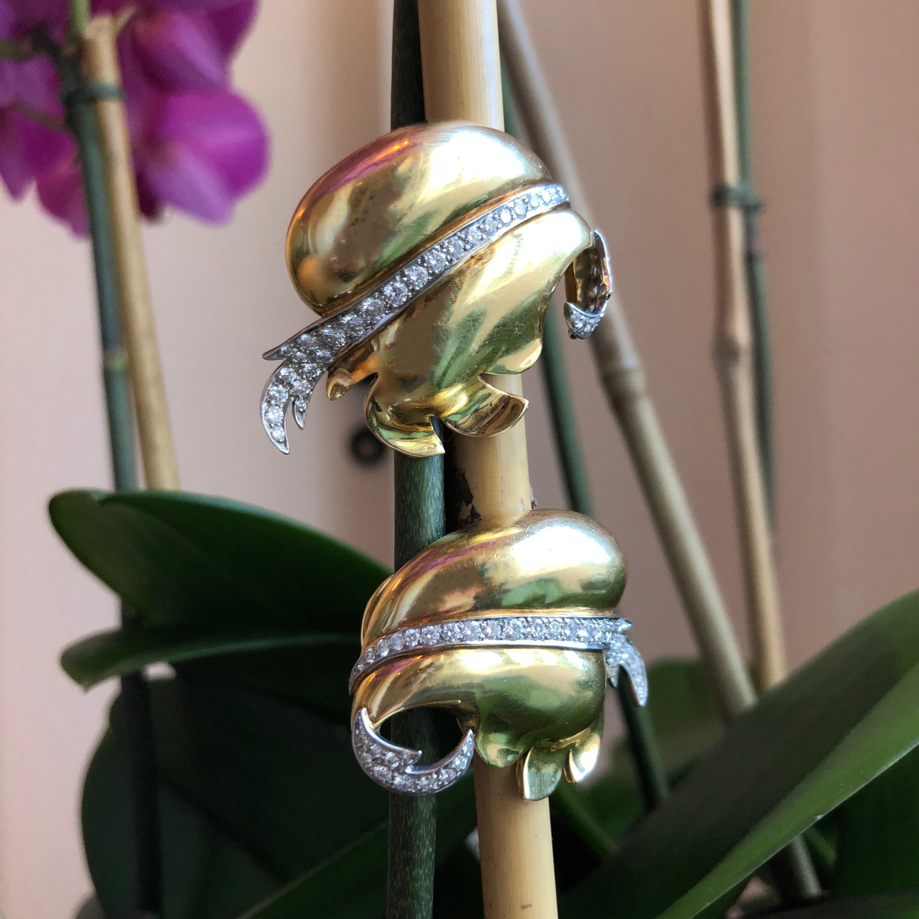 2000s Marilyn Cooperman Diamond, Gold and Platinum Earclips In Excellent Condition In New York, NY