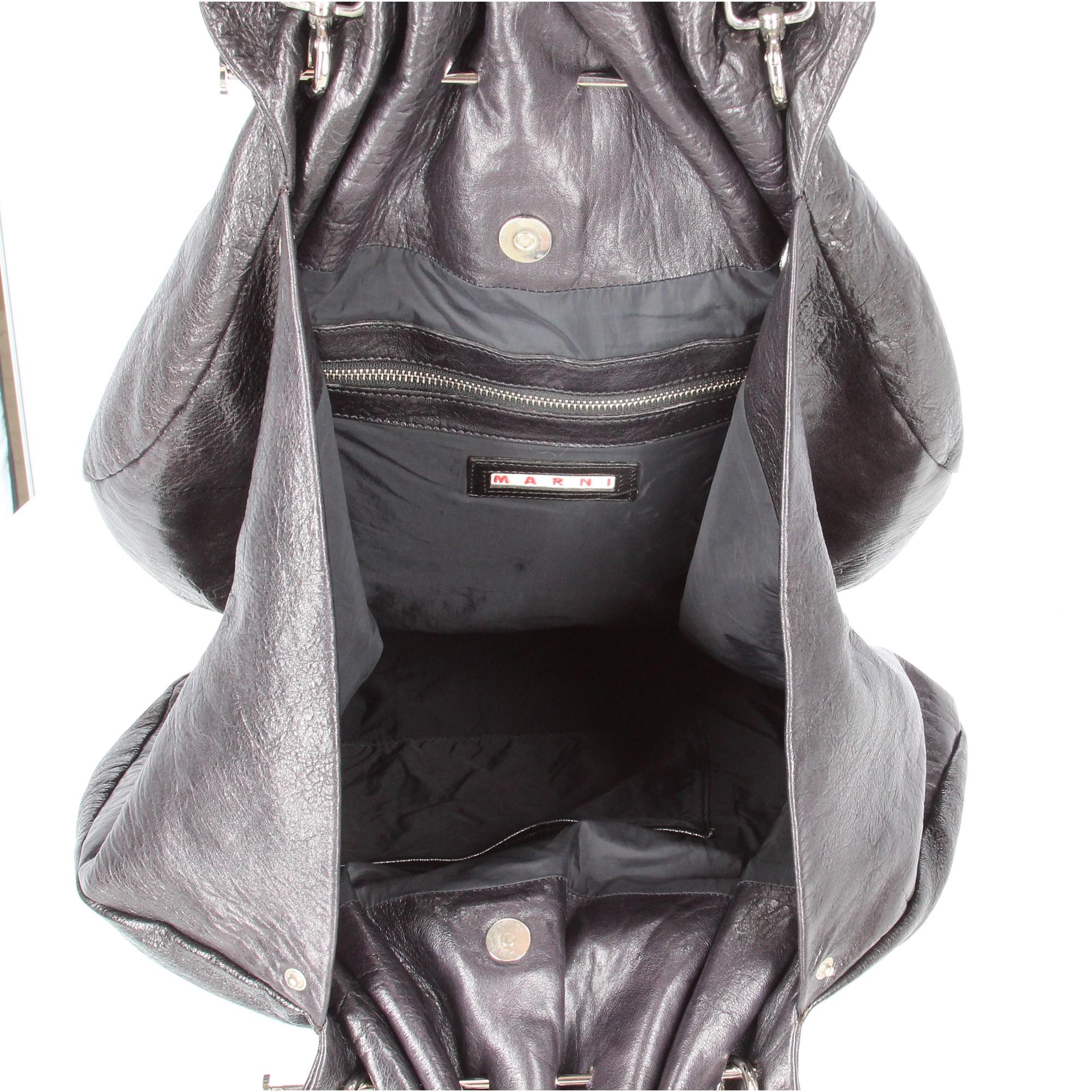 2000s Marni Black Leather Tote Bag 2
