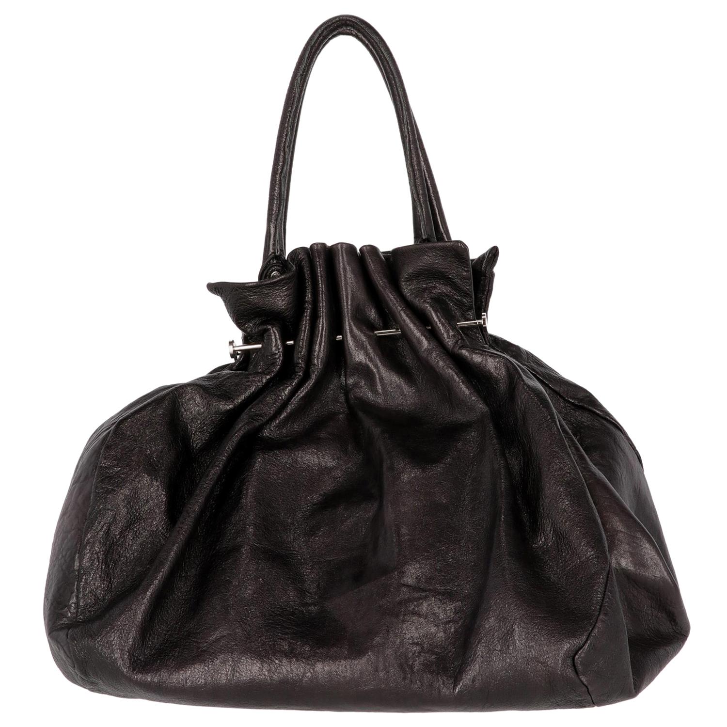 2000s Marni Black Leather Tote Bag