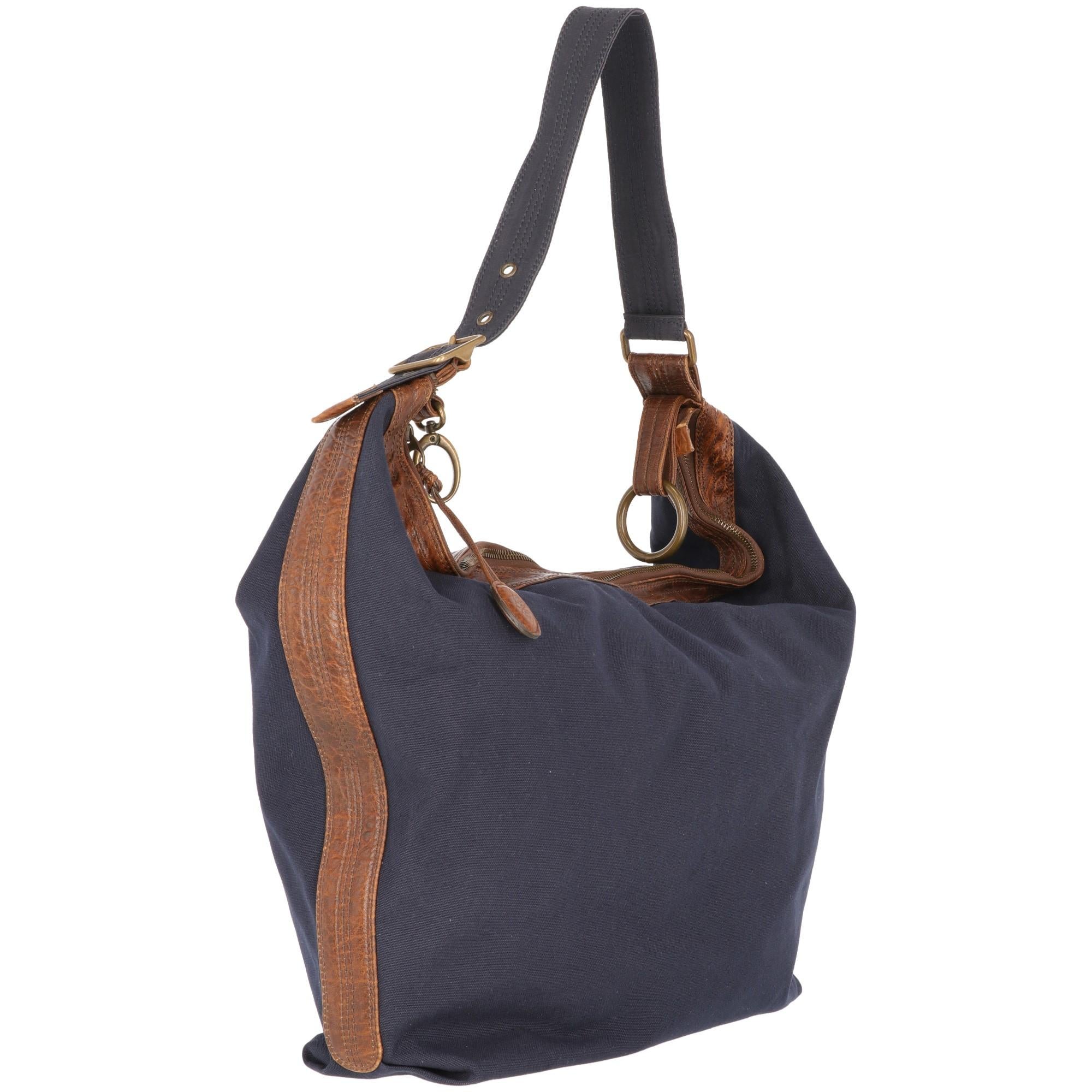 2000s Marni Blue Cotton Tote Bag with Brown leather details In Excellent Condition In Lugo (RA), IT