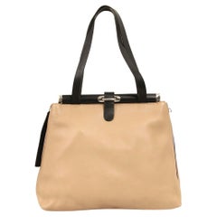 2000s Marni Vintage beige leather shoulder bag with dark brown edges