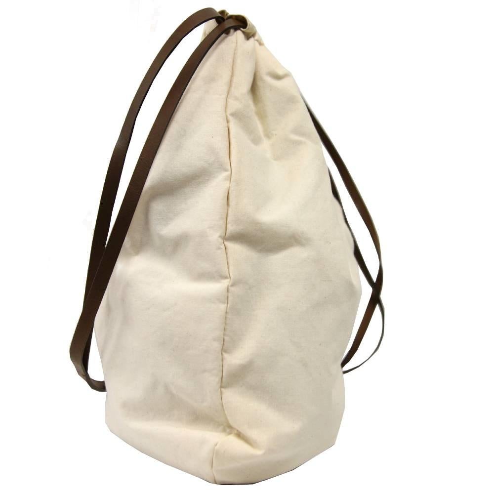 White 2000s Marni Vintage ivory cotton tote bag with brown details