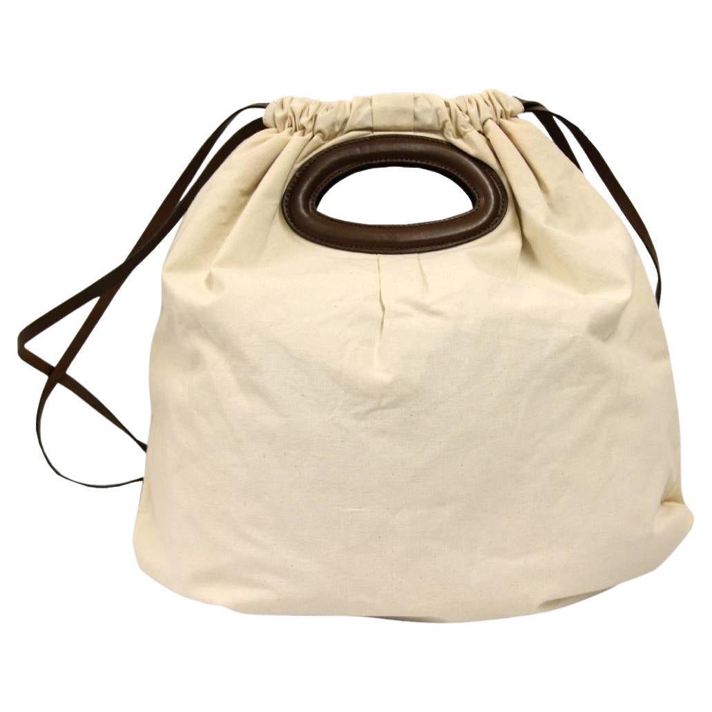 2000s Marni Vintage ivory cotton tote bag with brown details