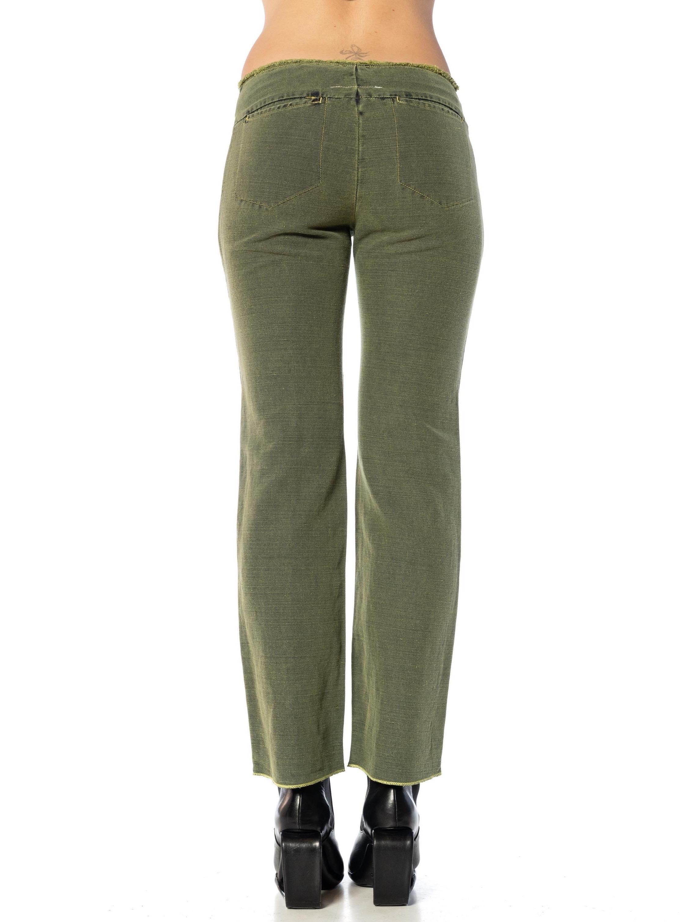 2000S MARTIN MARGIELA Forrest Green Cotton & Linen Relaxed Fit Jeans For Sale 3