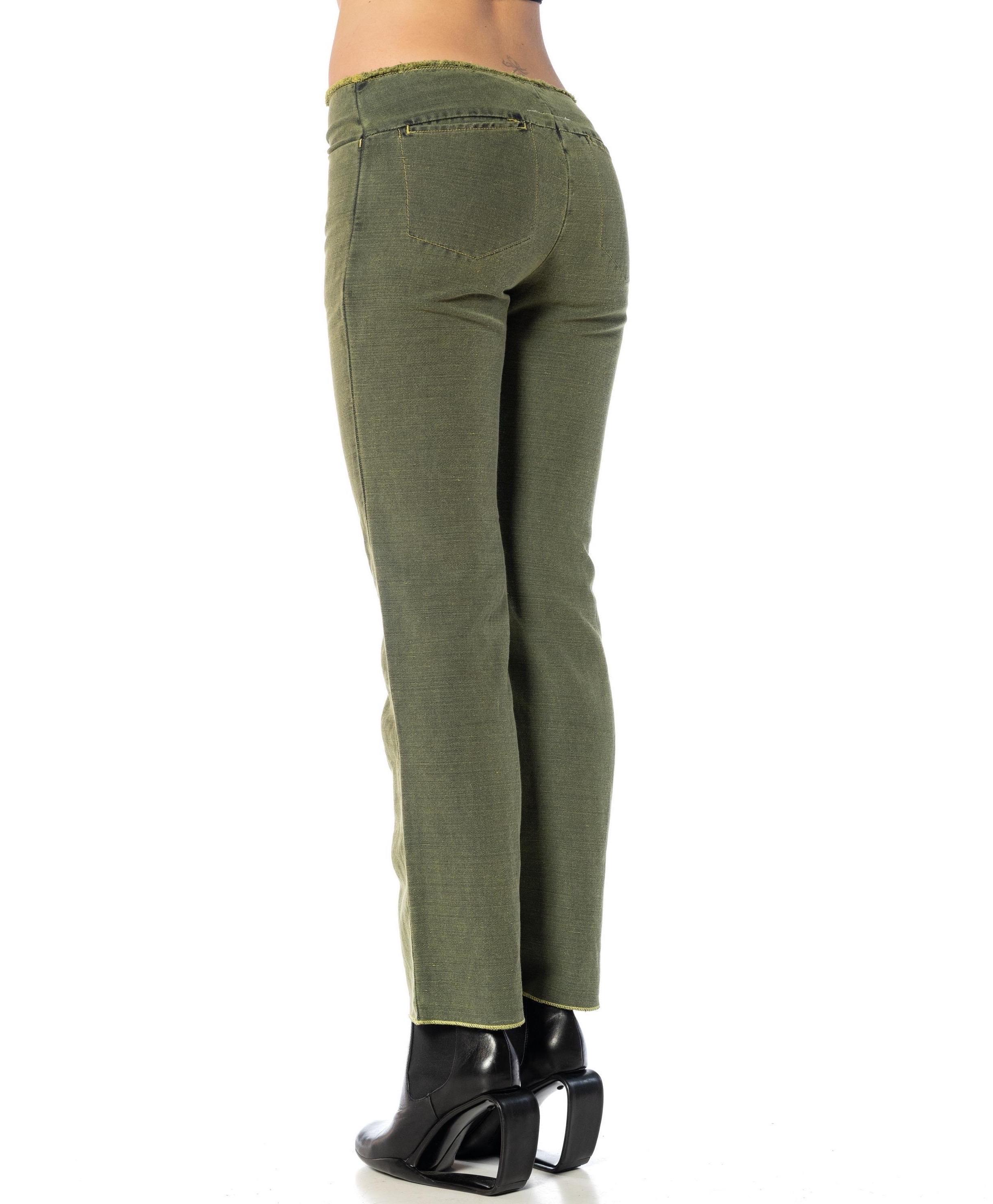 2000S MARTIN MARGIELA Forrest Green Cotton & Linen Relaxed Fit Jeans For Sale 4