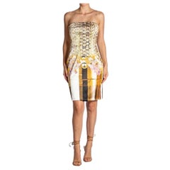 2000S MARY KATRANTZOU Schwarzer und goldener Seidensatin mit Blumendruck trägerlos