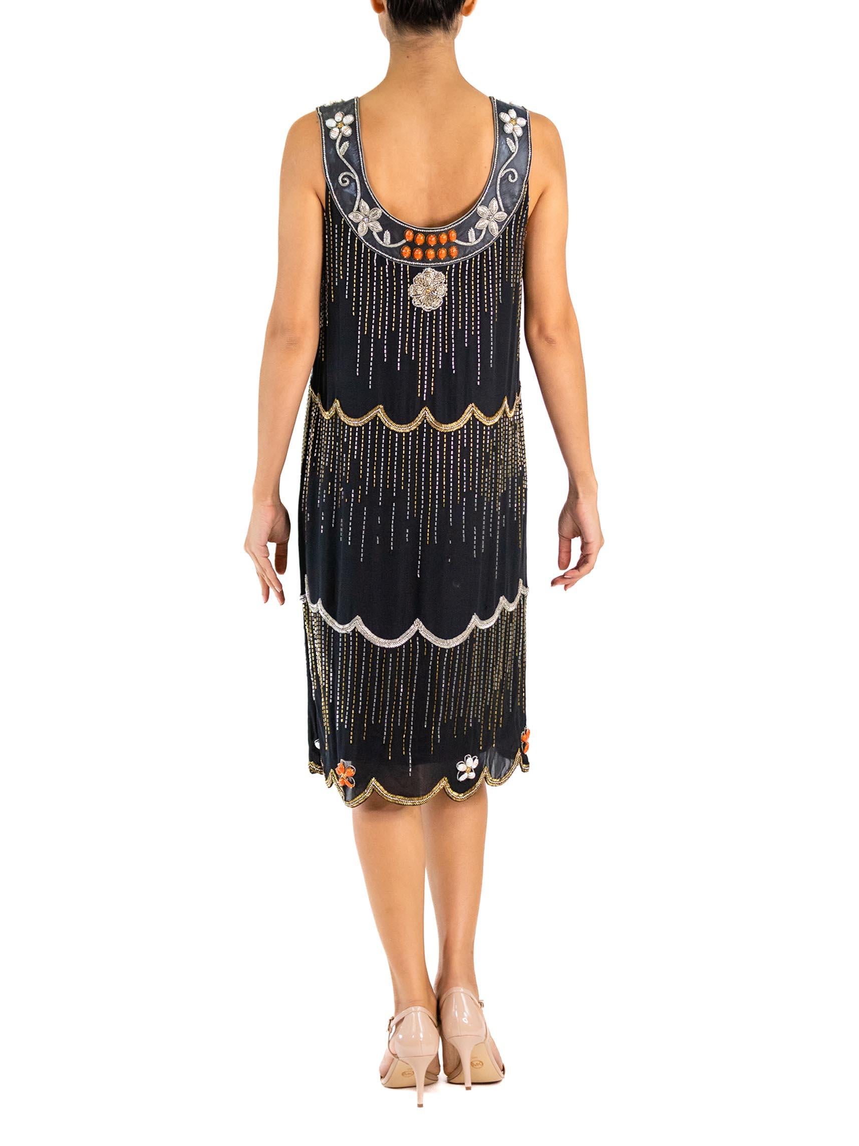 2000S MATTHEW WILLIAMSON Black Silk 1920S Style Bead Embroidered Dress With Lea For Sale 1