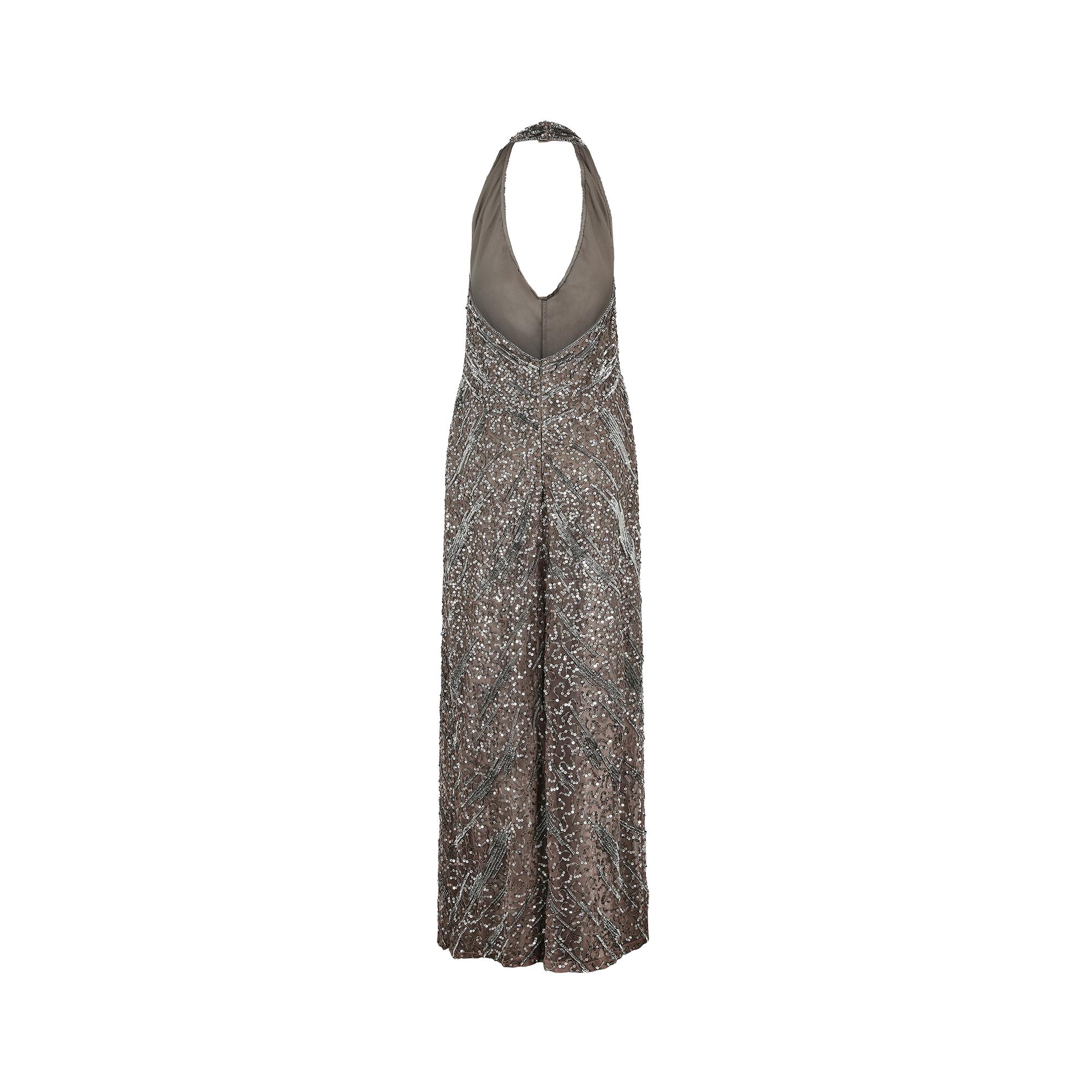 2000er Max Mara Silbernes Pailletten-Kleid mit Neckholder-Ausschnitt Damen im Angebot