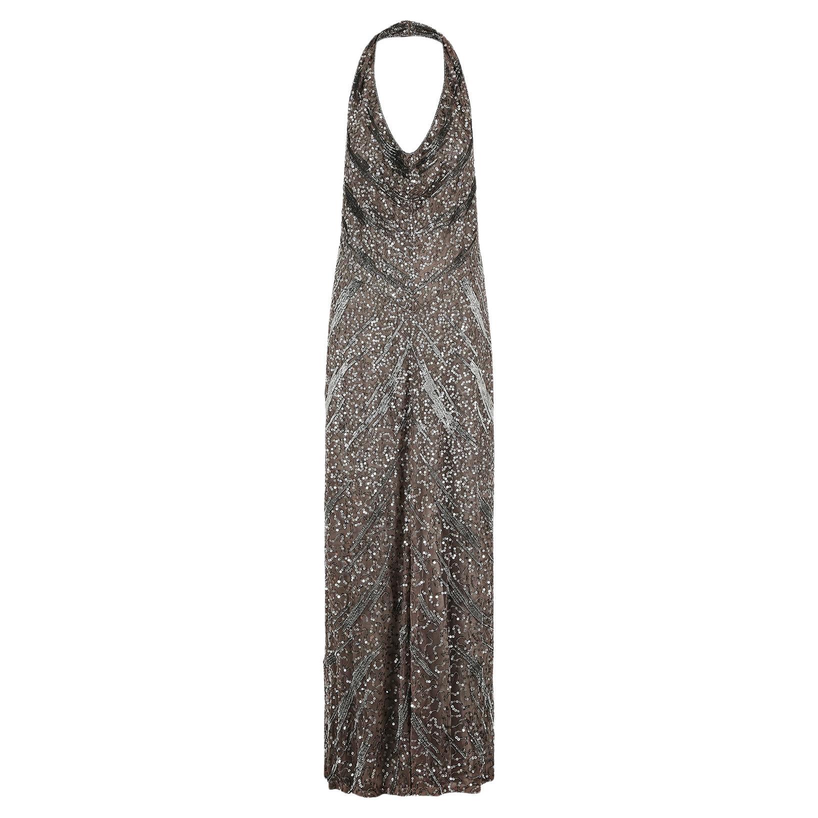 2000s Max Mara Silver Sequin Halter Neck Dress For Sale