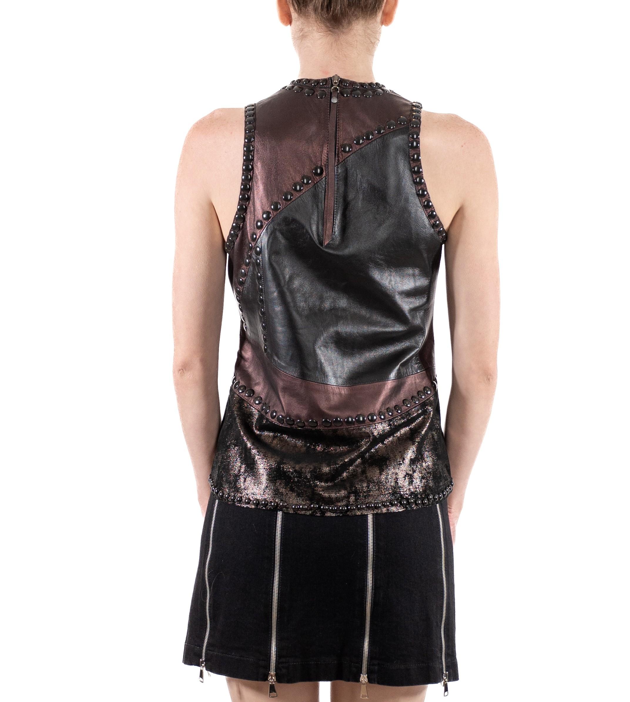 2000S - Top patchwork en cuir noir métallisé clouté Pour femmes en vente
