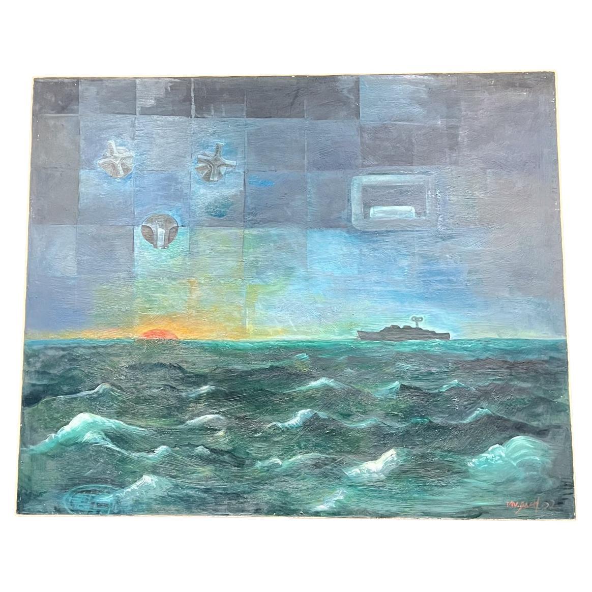 2000s Michael Wiebach Large Oil Painting Seascape Ocean