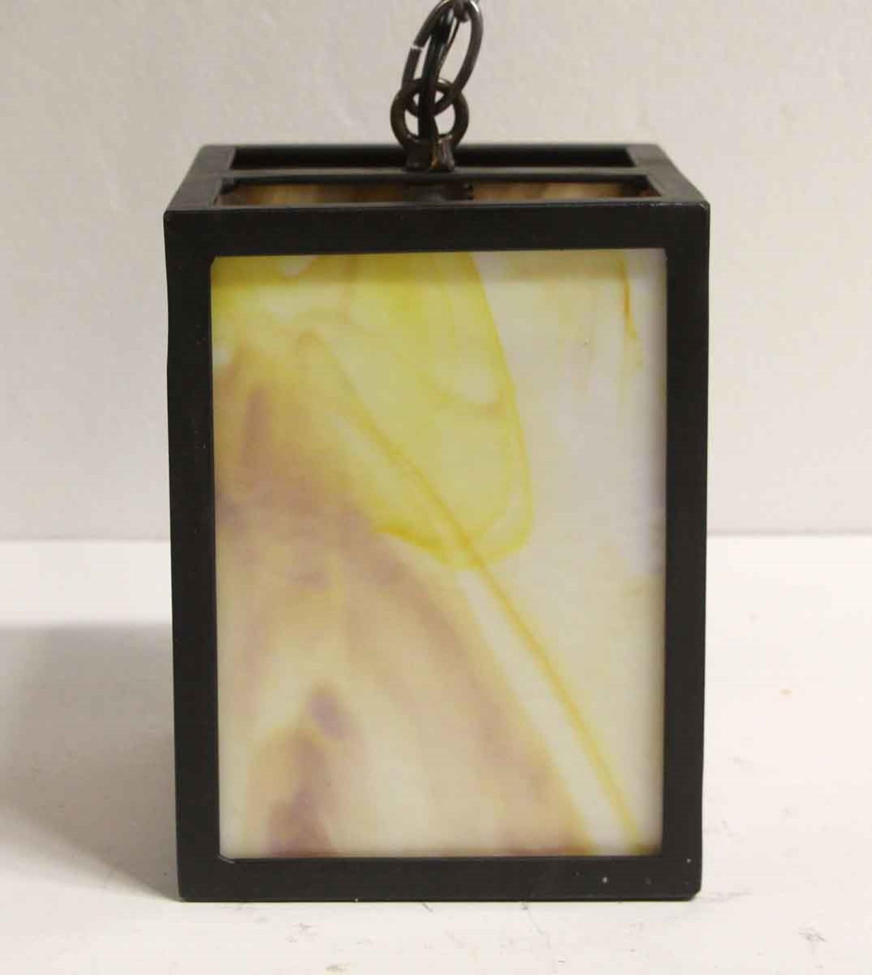 Contemporary  2000s Stained Glass Lantern Pendant Light with Iron Frame Mid-Century Modern