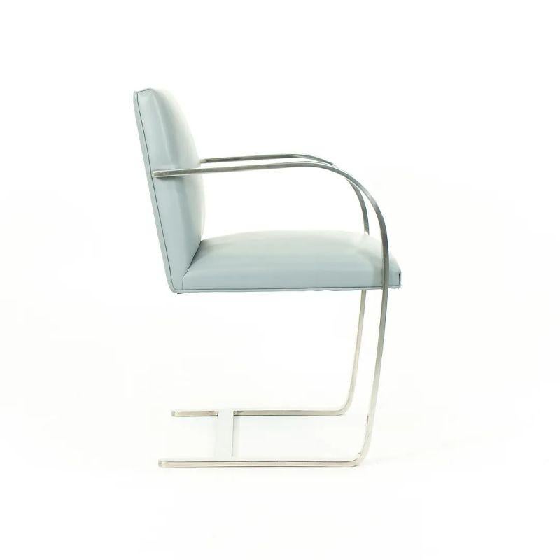 2000s Mies van der Rohe for Knoll Flat Bar Stainless Brno Chair Blue Leather 5x For Sale 3