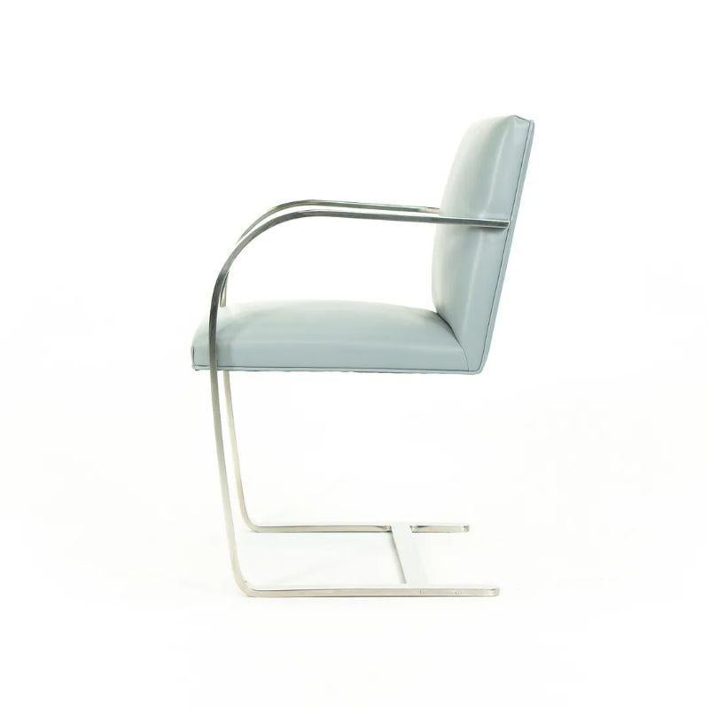 2000s Mies van der Rohe for Knoll Flat Bar Stainless Brno Chair Blue Leather 5x For Sale 4