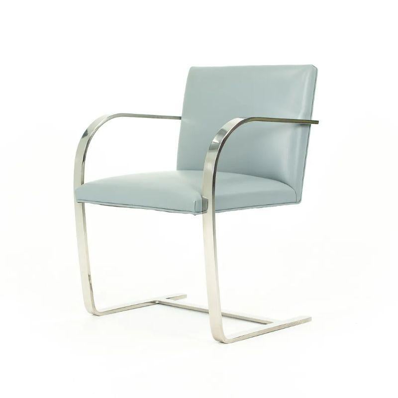 Contemporary 2000s Mies van der Rohe for Knoll Flat Bar Stainless Brno Chair Blue Leather 5x For Sale