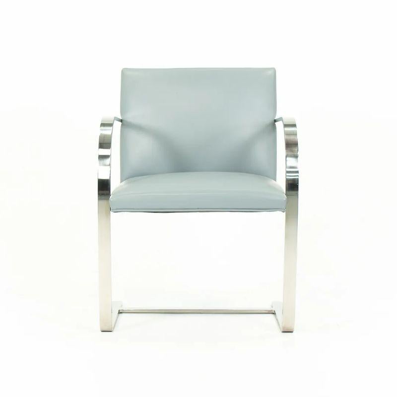 Stainless Steel 2000s Mies van der Rohe for Knoll Flat Bar Stainless Brno Chair Blue Leather 5x For Sale