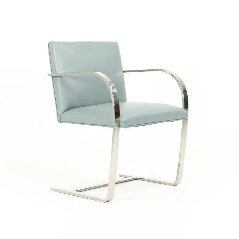 2000s Mies van der Rohe for Knoll Flat Bar Stainless Brno Chair Blue Leather 5x For Sale 1