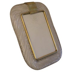 2000's Milky White Twisted Murano Glass and Brass Photo Frame by Barovier e Toso
