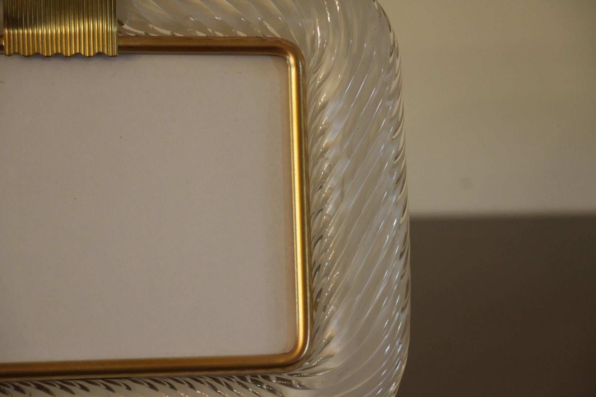 2000's Milky White Twisted Murano Glass and Brass Picture Frame by Barovier In Excellent Condition In Saint-Ouen, FR