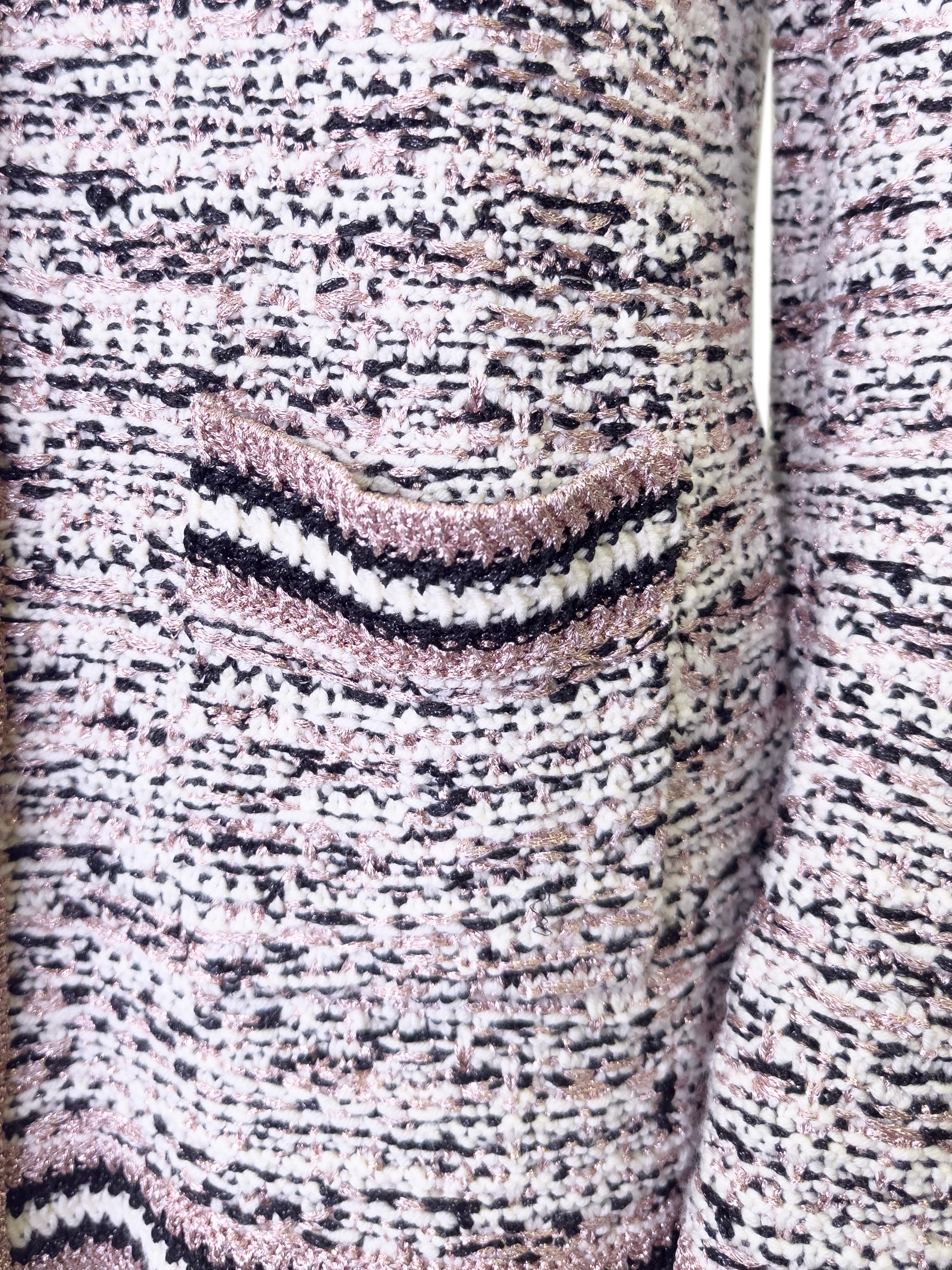 Women's 2000's Missoni Black, White and Rose Gold Sparkle Knit Long Cardigan For Sale