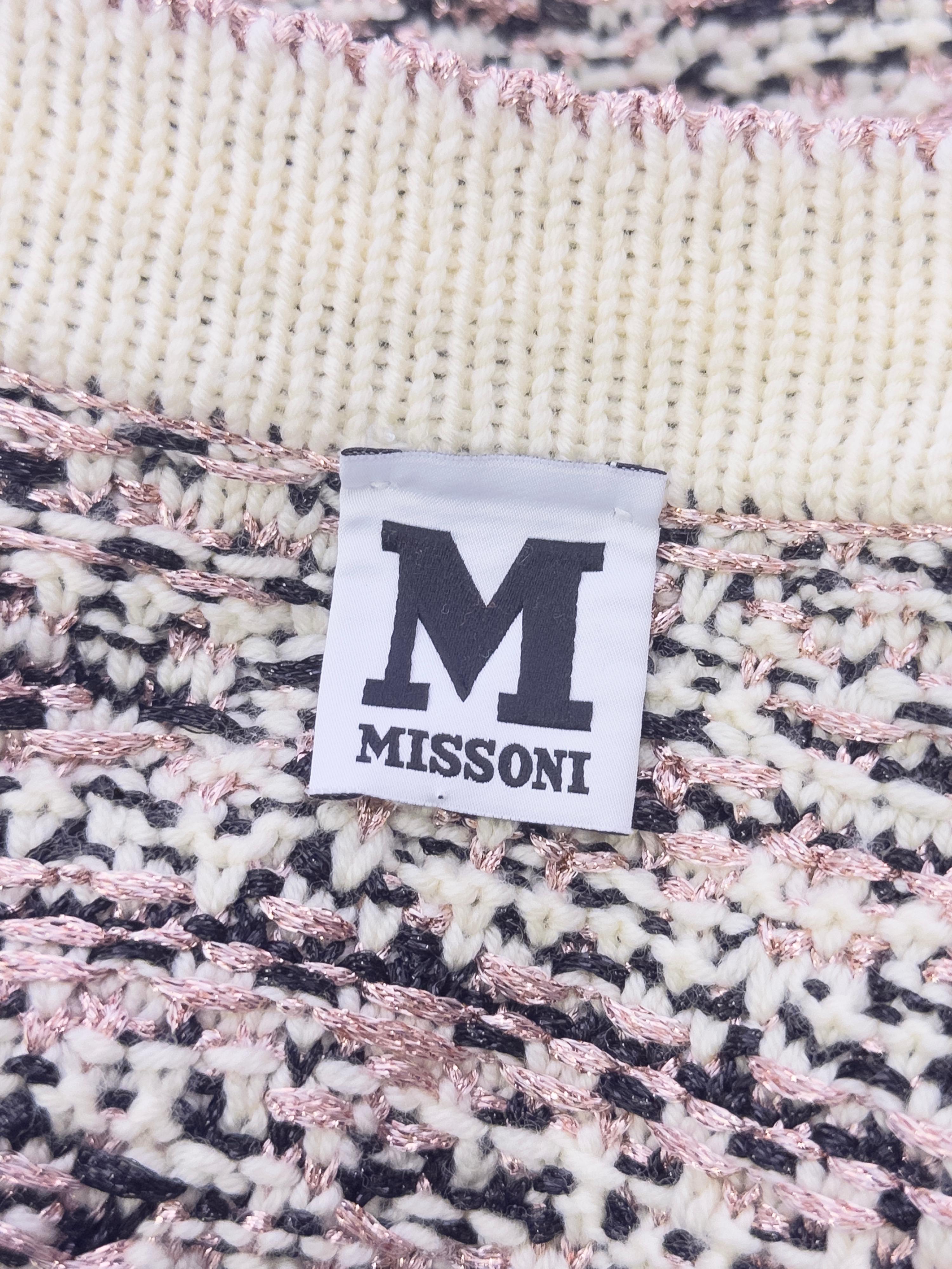 2000's Missoni Black, White and Rose Gold Sparkle Knit Long Cardigan For Sale 1