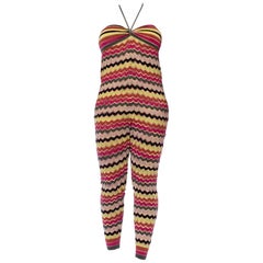 2000S MISSONI Multicolor Zig Zag Linen & Cotton Knit Jumpsuit