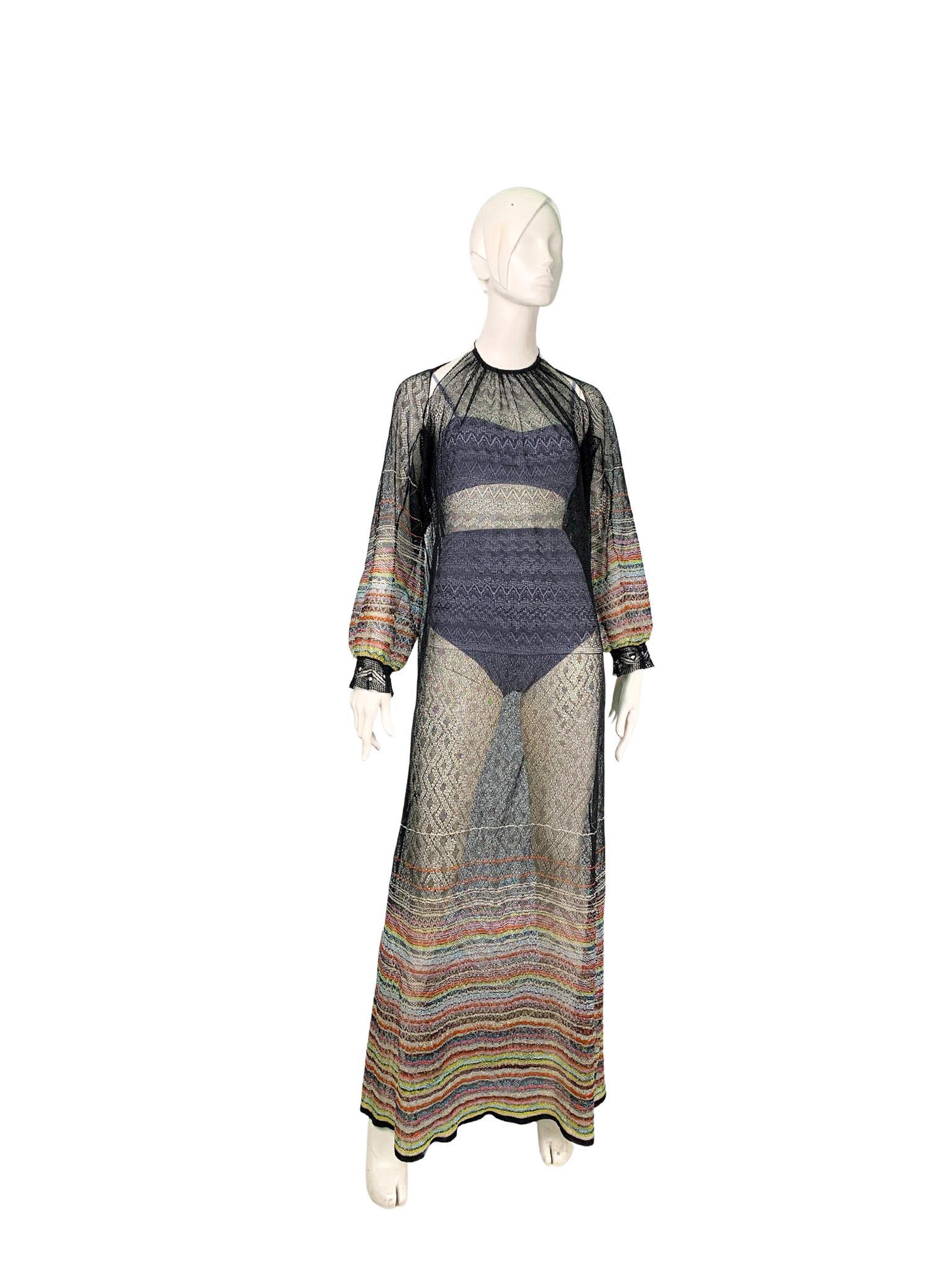 2000s Missoni multicolour metallic openwork knit transformer 4-in-1 maxi dress In Good Condition In TARRAGONA, ES