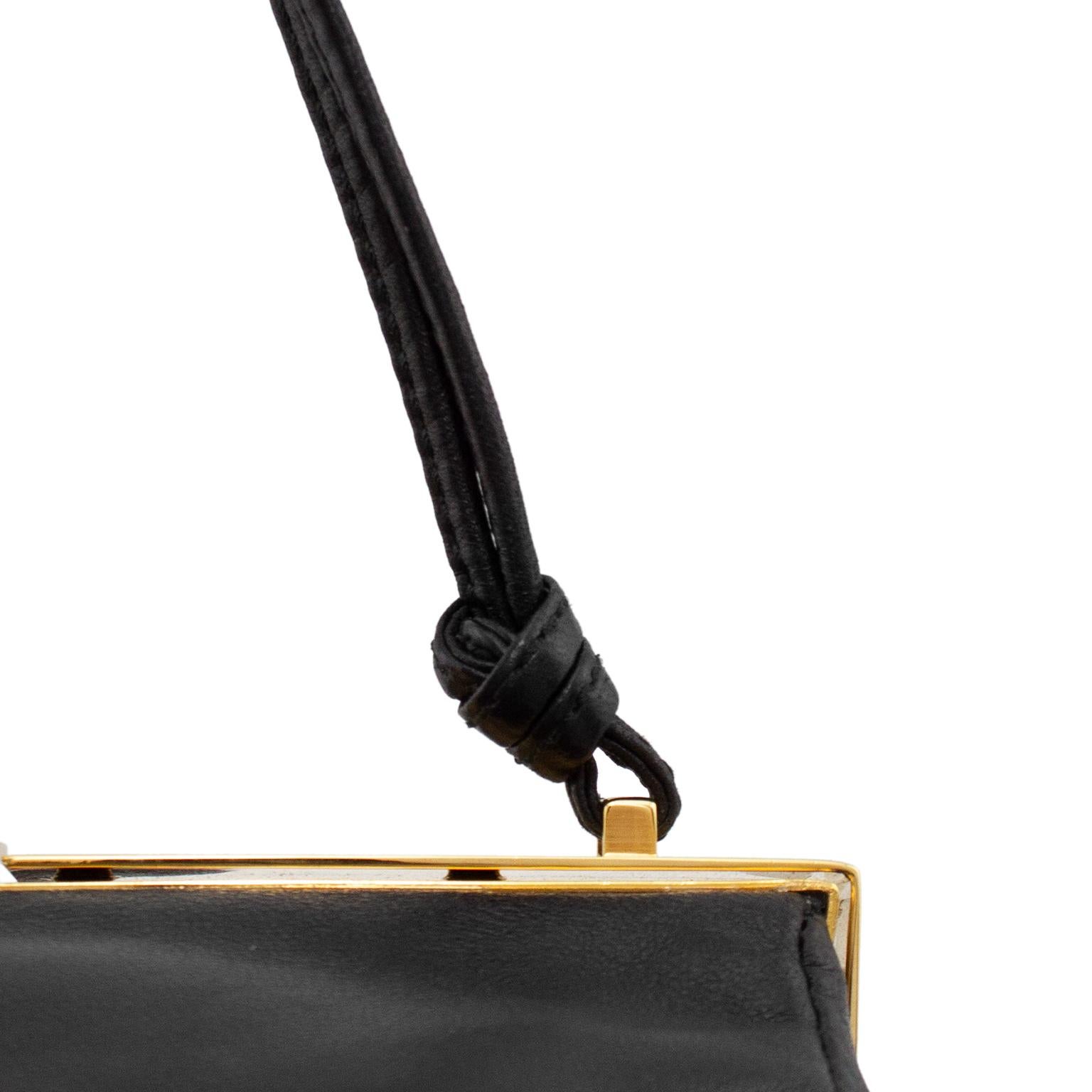 2000s Miu Miu Black Leather and Gold Frame Mini Bag In Good Condition In Toronto, Ontario