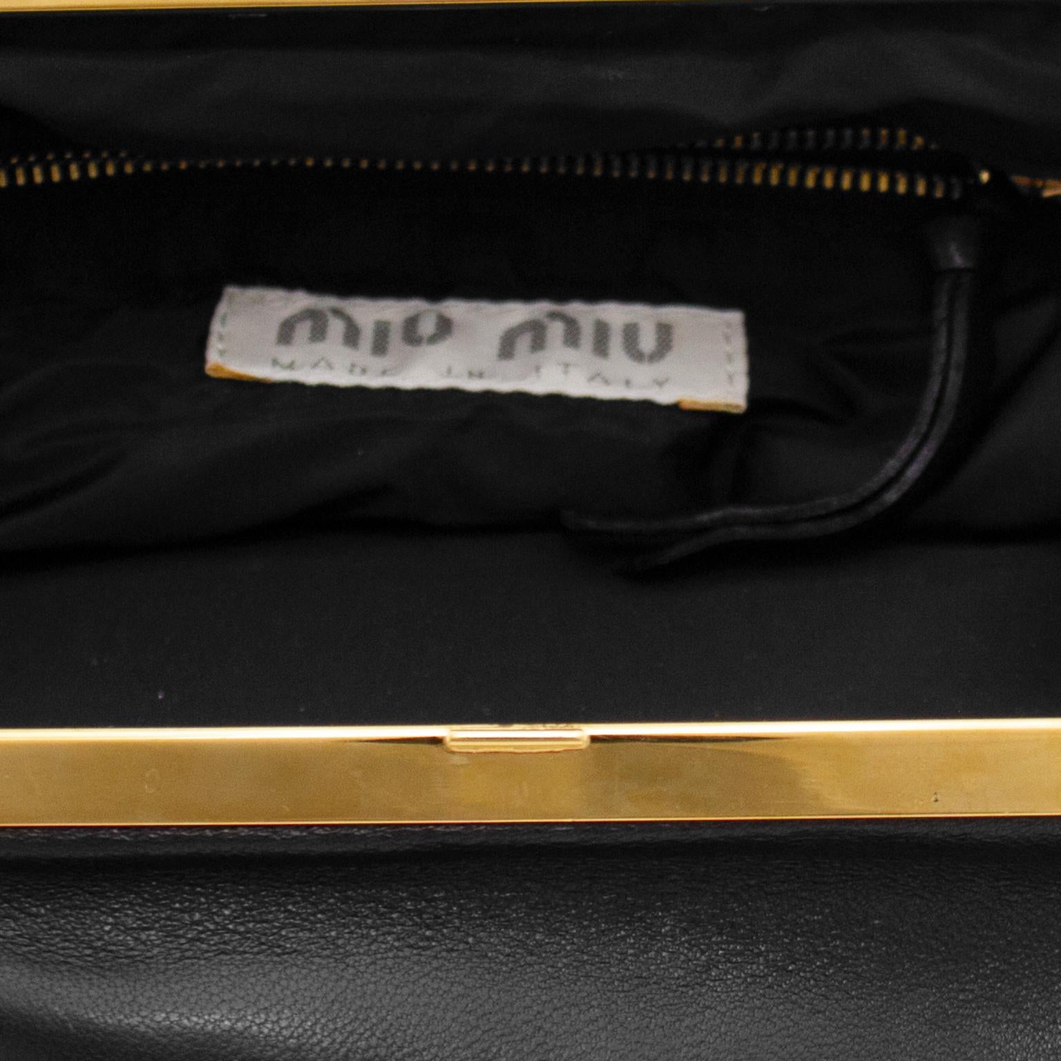 Women's 2000s Miu Miu Black Leather and Gold Frame Mini Bag