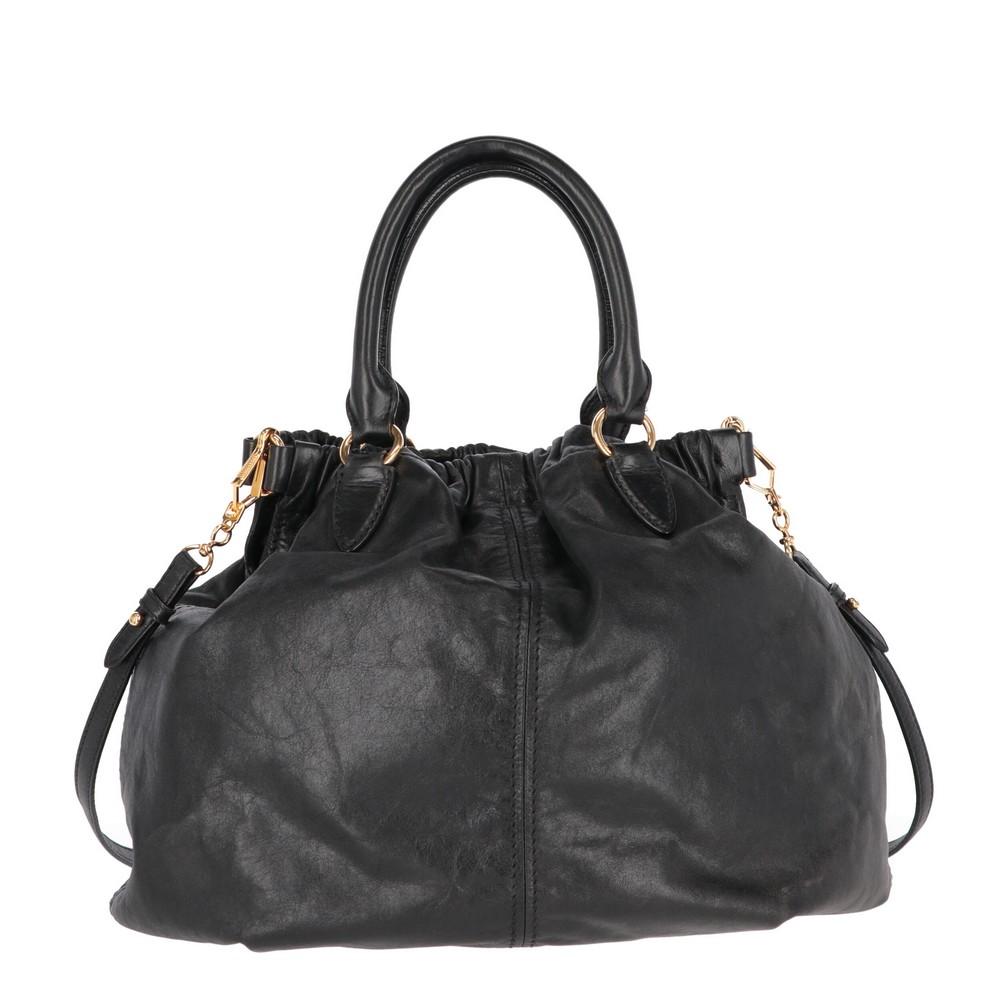 Women's 2000s Miu Miu Black Leather Tote Bag