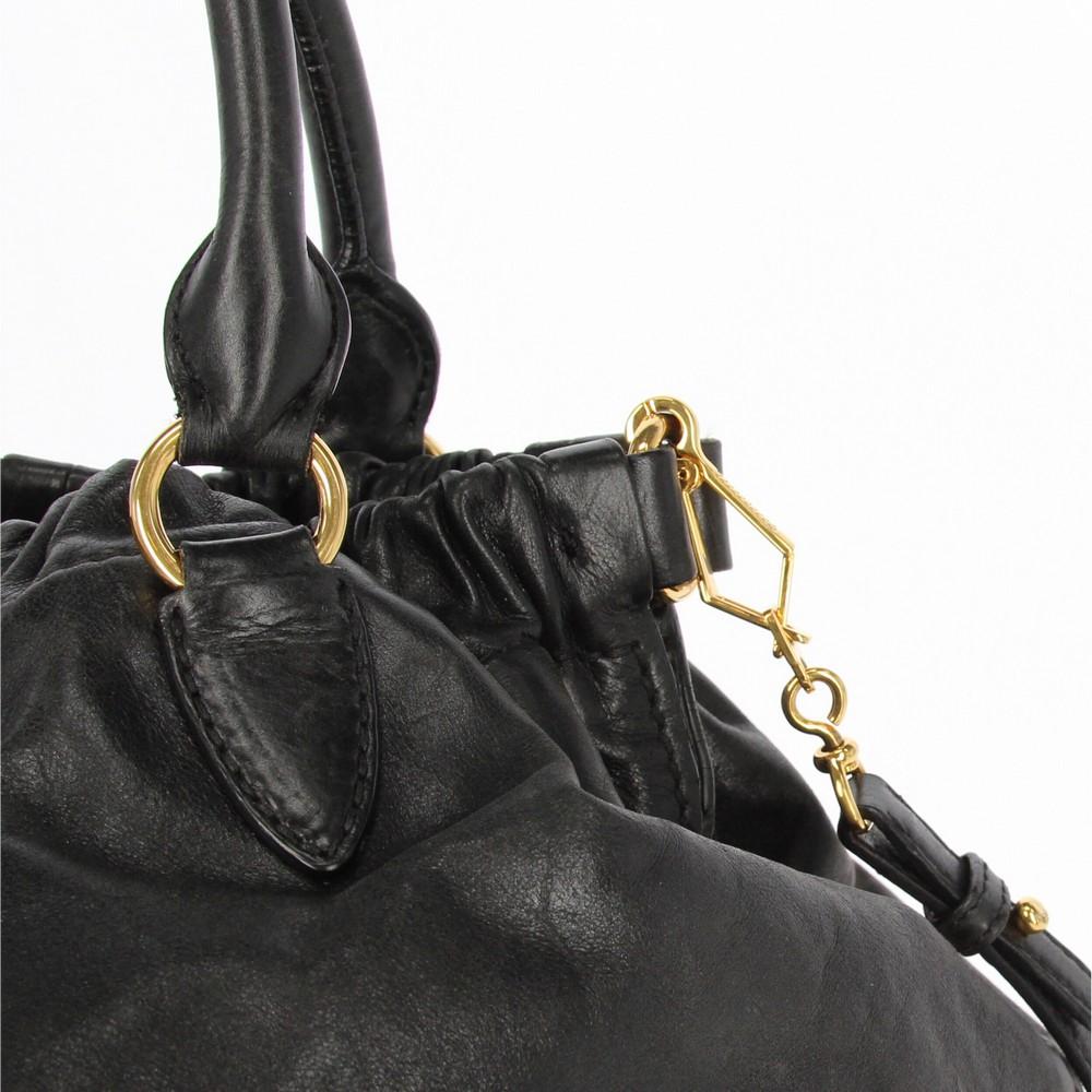 2000s Miu Miu Black Leather Tote Bag 2