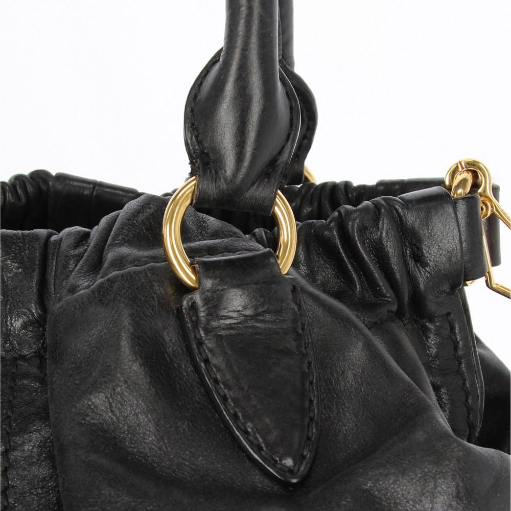 2000s Miu Miu Black Leather Tote Bag 3
