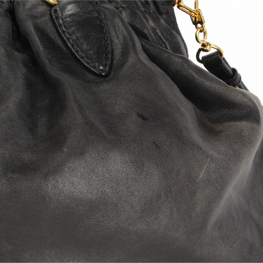 2000s Miu Miu Black Leather Tote Bag 5