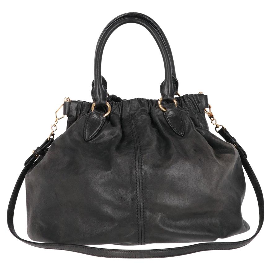 2000s Miu Miu Black Leather Tote Bag