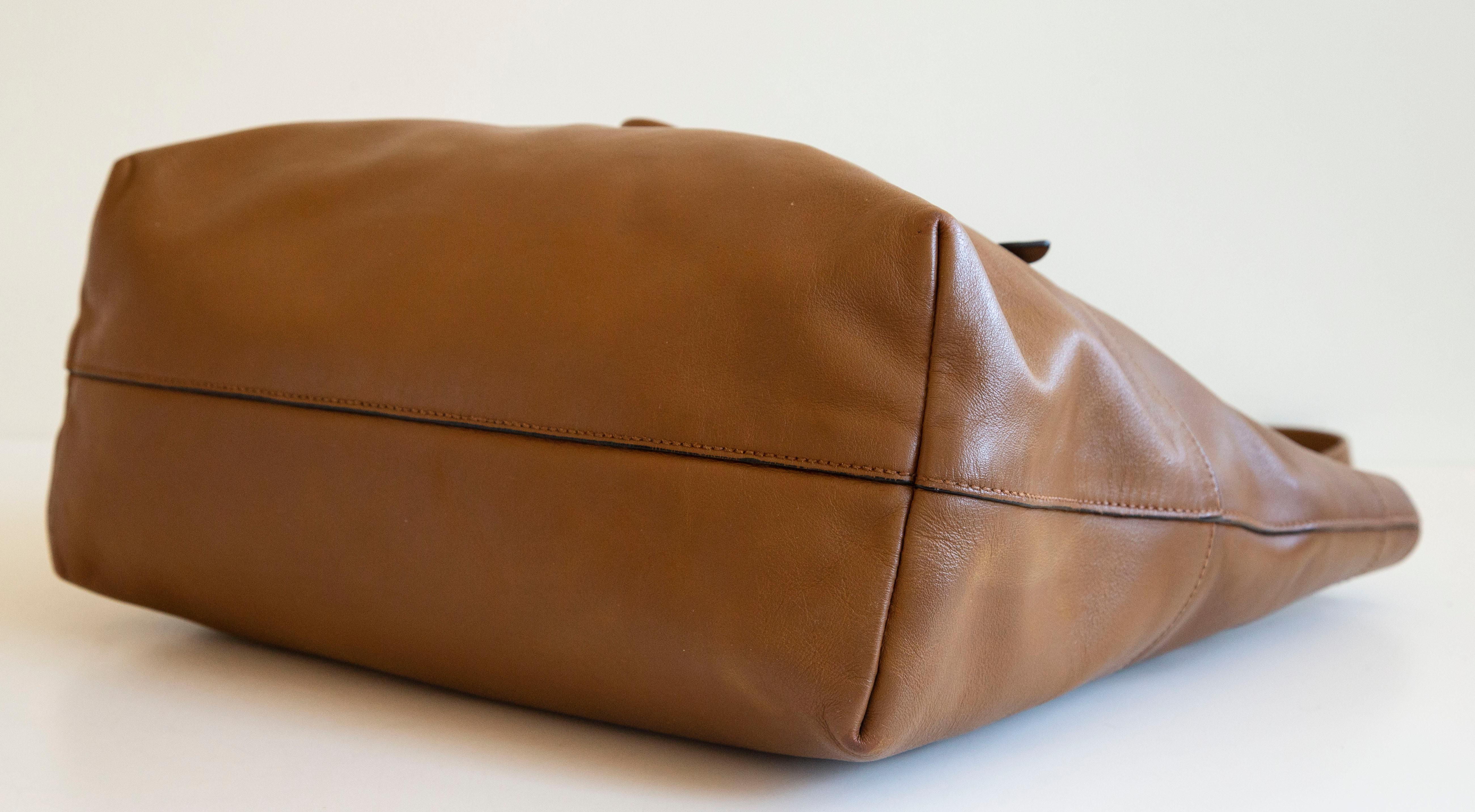 2000s Miu Miu Brown Leather Tote Bag 7