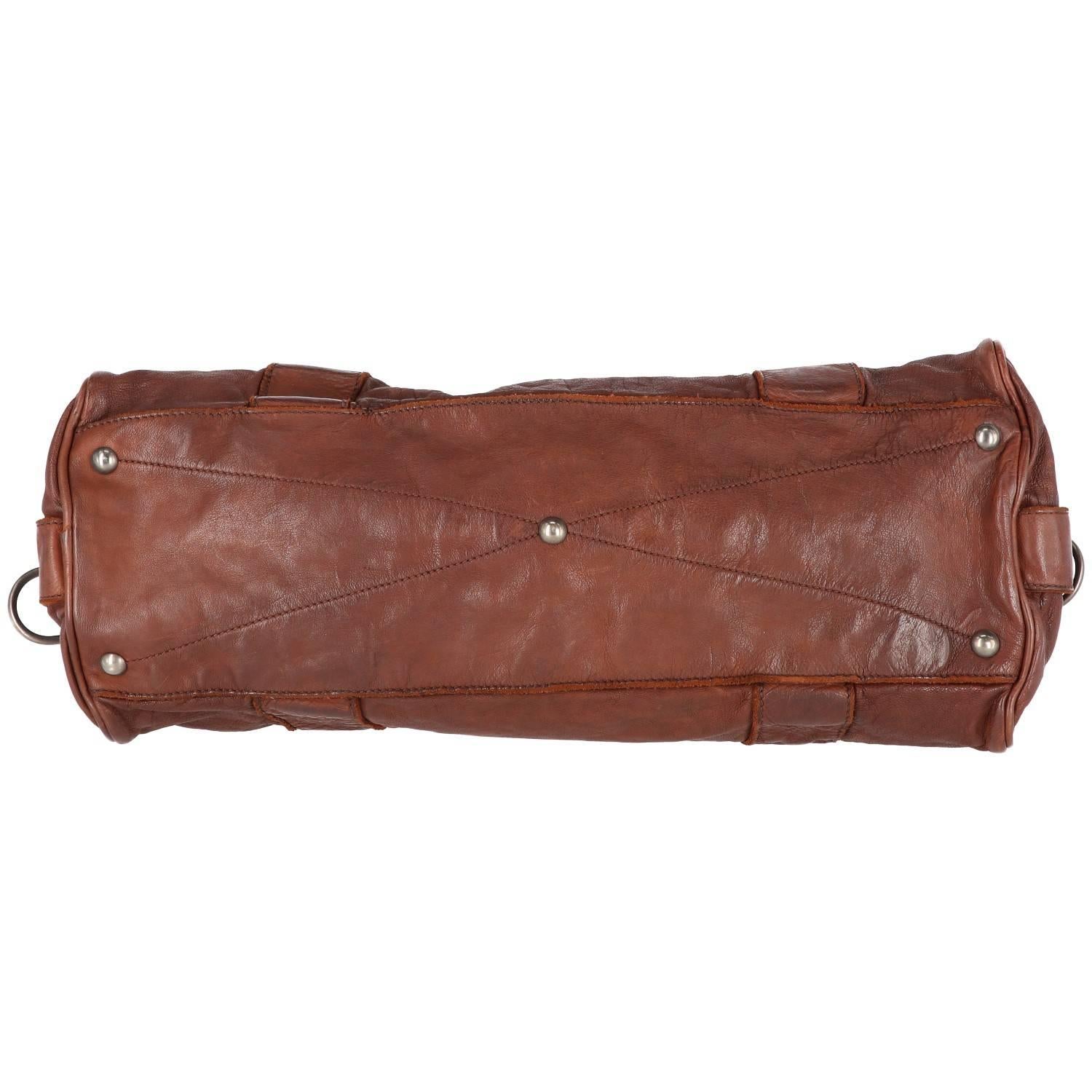 2000s Miu Miu Brown Leather Travel Bag In Excellent Condition In Lugo (RA), IT